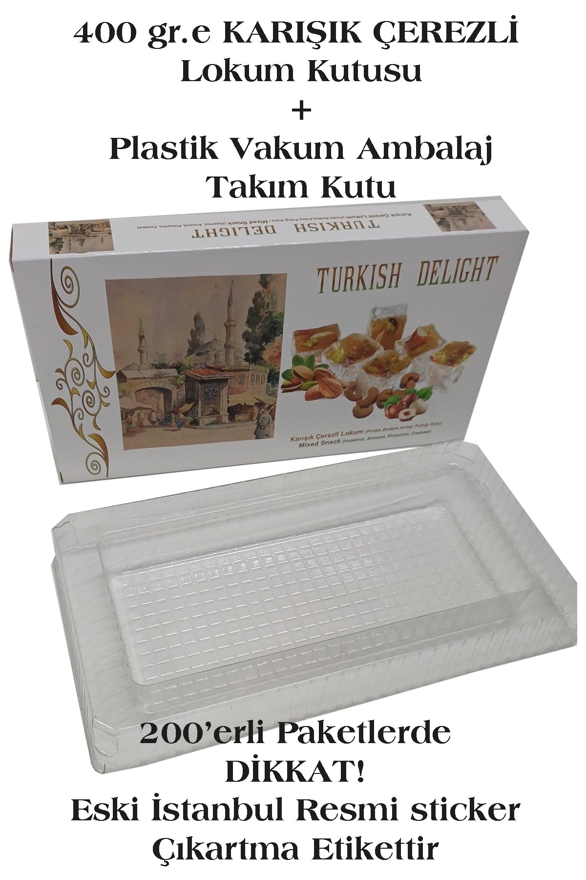 400 gr. KARIŞIK ÇEREZLİ LOKUM KUTUSU+ İÇ VAKUM PLASTİK AMBALAJ