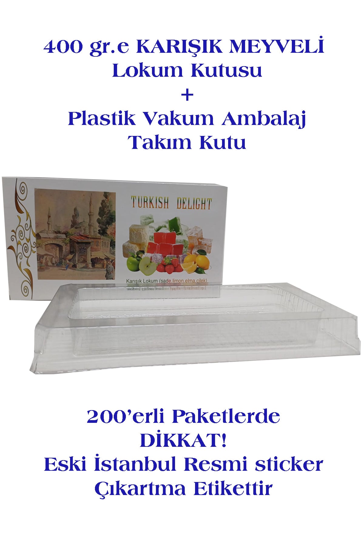 400 gr. KARIŞIK MEYVELİ LOKUM KUTUSU+ İÇ VAKUM PLASTİK AMBALAJ