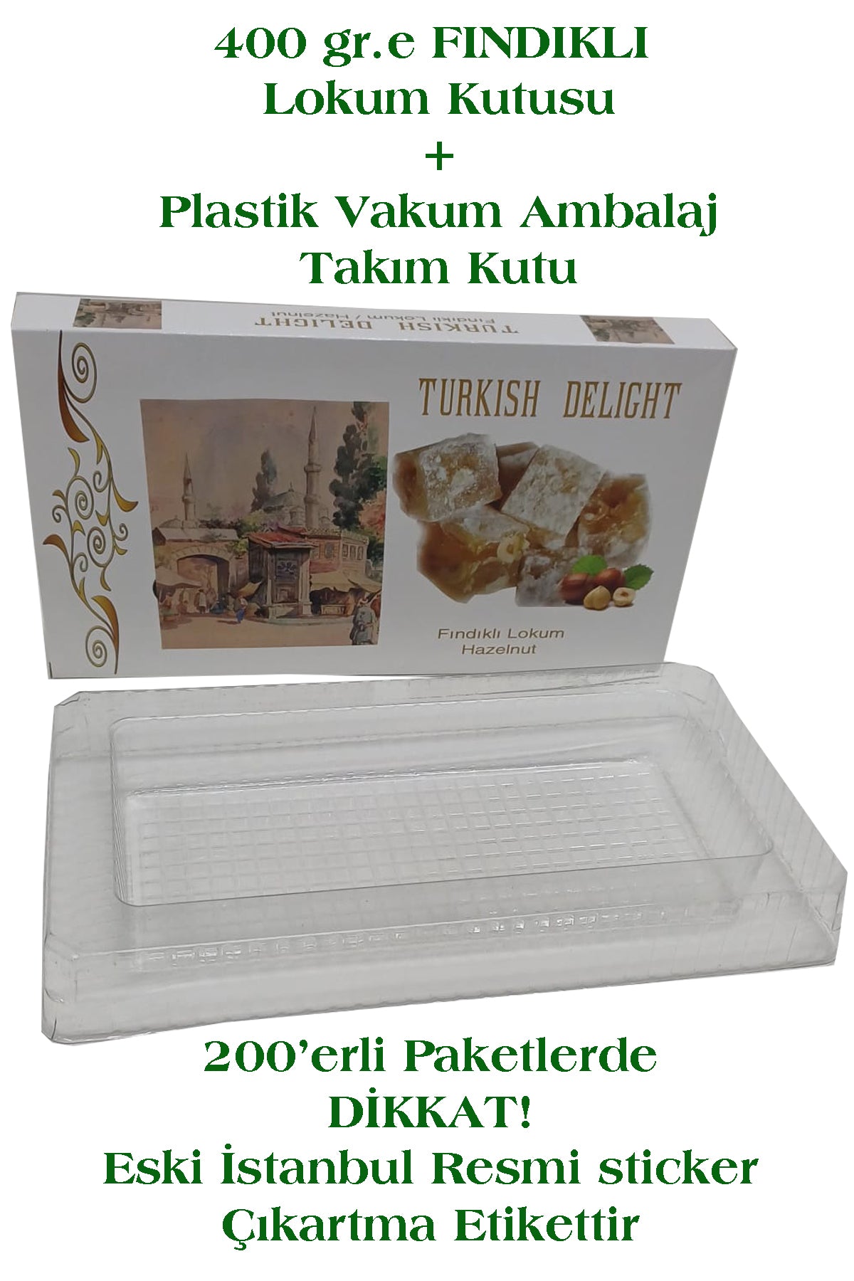 400 gr. FINDIKLI LOKUM KUTUSU+ İÇ VAKUM PLASTİK AMBALAJ