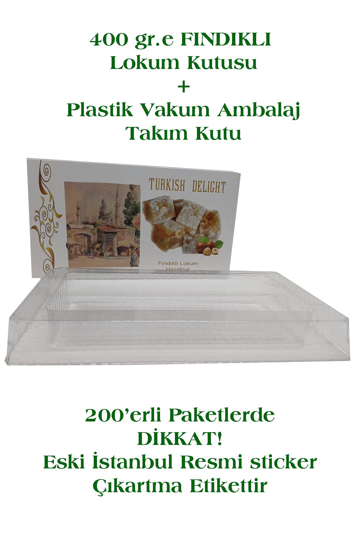 400 gr. FINDIKLI LOKUM KUTUSU+ İÇ VAKUM PLASTİK AMBALAJ