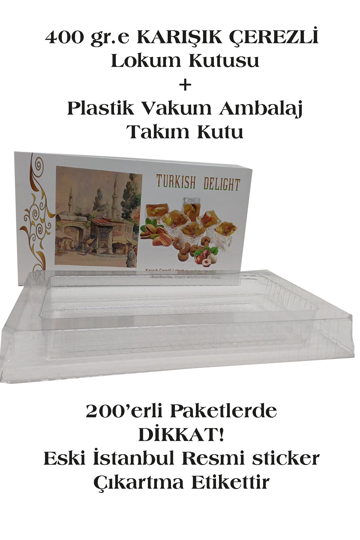 400 gr. KARIŞIK ÇEREZLİ LOKUM KUTUSU+ İÇ VAKUM PLASTİK AMBALAJ