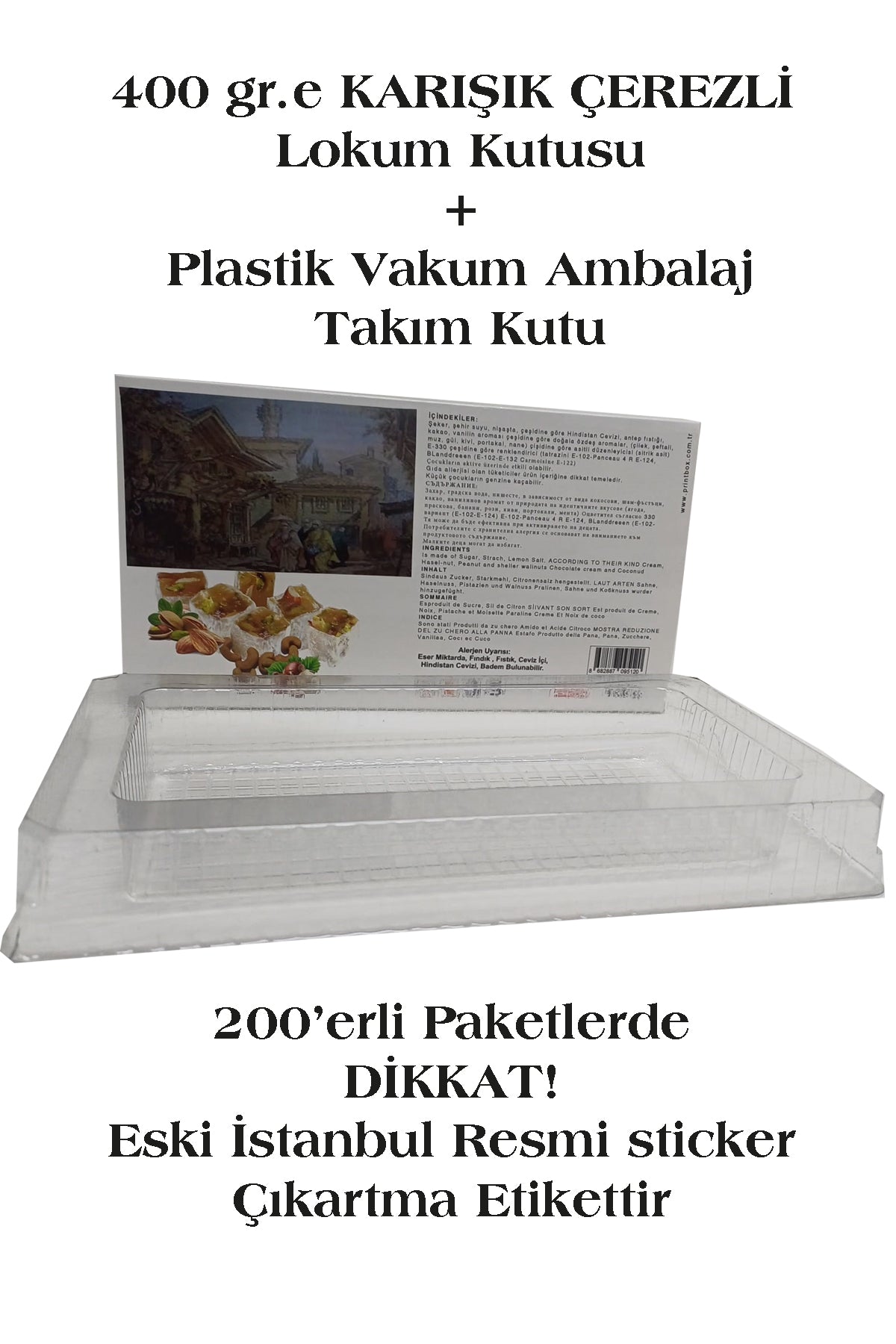 400 gr. KARIŞIK ÇEREZLİ LOKUM KUTUSU+ İÇ VAKUM PLASTİK AMBALAJ