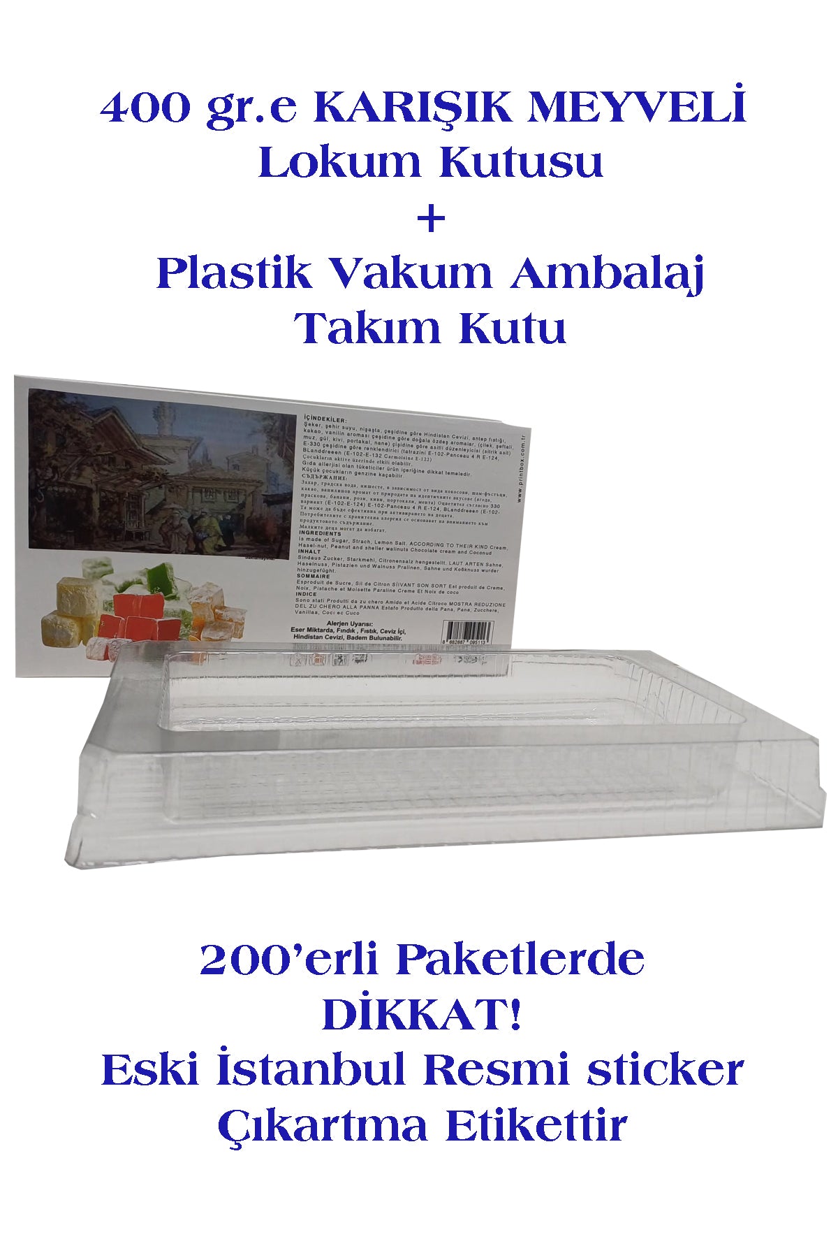 400 gr. KARIŞIK MEYVELİ LOKUM KUTUSU+ İÇ VAKUM PLASTİK AMBALAJ